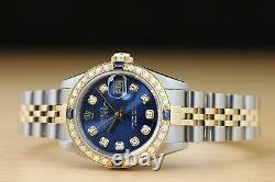 Rolex Ladies Datejust 18k Yellow Gold Diamond Sapphire & Steel Watch 69173