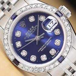 Rolex Ladies Datejust 69174 Blue Dial 18k Gold Steel Diamond Sapphire Watch