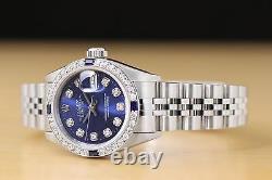 Rolex Ladies Datejust 69174 Blue Dial 18k Gold Steel Diamond Sapphire Watch