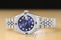 Rolex Ladies Datejust 69174 Blue Dial 18k Gold Steel Diamond Sapphire Watch