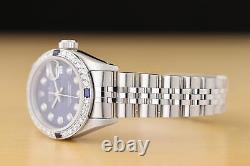 Rolex Ladies Datejust 69174 Blue Dial 18k Gold Steel Diamond Sapphire Watch