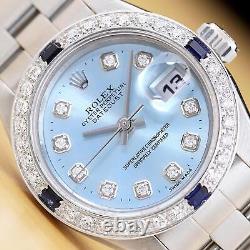 Rolex Ladies Datejust 79160 Ice Blue 18k White Gold Diamond Sapphire Steel Watch
