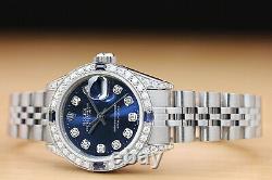 Rolex Ladies Datejust Blue Diamond Dial 18k White Gold & Steel Quickset Watch