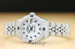 Rolex Ladies Datejust Mother Of Pearl Sapphire Diamond 18k White Gold/ss Watch