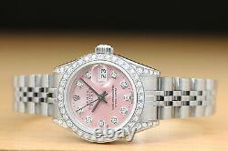 Rolex Ladies Datejust Pink Dial Diamond Bezel & Lugs 18k Gold & Steel Watch