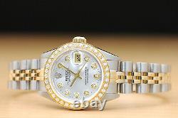 Rolex Ladies Datejust Silver Diamond 18k Yellow Gold/steel Quickset Watch