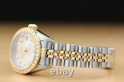 Rolex Ladies Datejust Silver Diamond 18k Yellow Gold/steel Quickset Watch