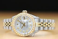 Rolex Ladies Datejust Silver Diamond Dial 18k Yellow Gold & Steel Genuine Watch