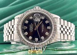Rolex Men's Datejust 36mm Jubilee Steel Watch ICED 2.50ct Diamonds Black Dial