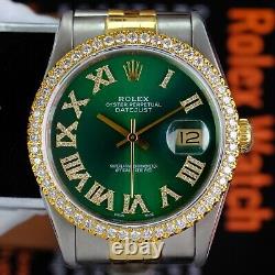 Rolex Men's Datejust Green Diamond Dial Diamond Bezel 36mm Watch Ref#16233