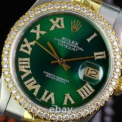 Rolex Men's Datejust Green Diamond Dial Diamond Bezel 36mm Watch Ref#16233