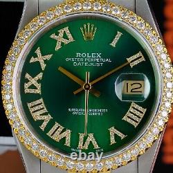 Rolex Men's Datejust Green Diamond Dial Diamond Bezel 36mm Watch Ref#16233