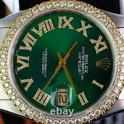 Rolex Men's Datejust Green Diamond Dial Diamond Bezel 36mm Watch Ref#16233