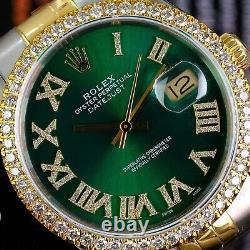 Rolex Men's Datejust Green Diamond Dial Diamond Bezel 36mm Watch Ref#16233