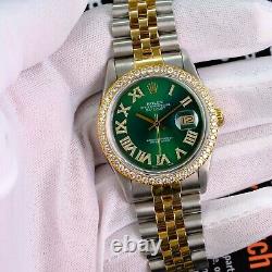 Rolex Men's Datejust Green Diamond Dial Diamond Bezel 36mm Watch Ref#16233