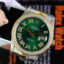 Rolex Men's Datejust Green Diamond Dial Diamond Bezel 36mm Watch Ref#16233