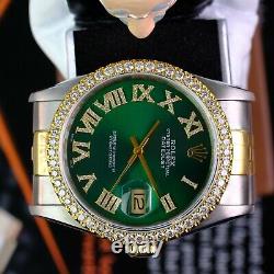 Rolex Men's Datejust Green Diamond Dial Diamond Bezel 36mm Watch Ref#16233