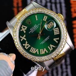 Rolex Men's Datejust Green Diamond Dial Diamond Bezel 36mm Watch Ref#16233