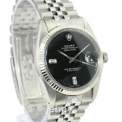 Rolex Men's Datejust Steel Black Diamond Dial Fluted Bezel 36mm Watch