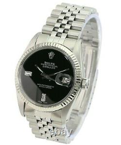 Rolex Men's Datejust Steel Black Diamond Dial Fluted Bezel 36mm Watch