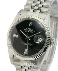 Rolex Men's Datejust Steel Black Diamond Dial Fluted Bezel 36mm Watch