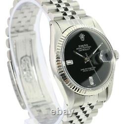 Rolex Men's Datejust Steel Black Diamond Dial Fluted Bezel 36mm Watch