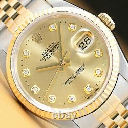 Rolex Mens 2-tone Datejust 16233 Champagne Diamond Dial Watch & Rolex Band