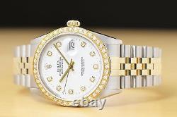 Rolex Mens Datejust 16013 White Stainless Steel & 18k Yellow Gold Diamond Watch