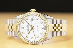 Rolex Mens Datejust 16013 White Stainless Steel & 18k Yellow Gold Diamond Watch