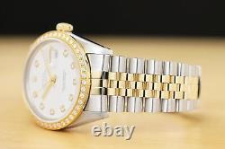 Rolex Mens Datejust 16013 White Stainless Steel & 18k Yellow Gold Diamond Watch