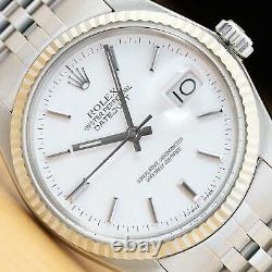 Rolex Mens Datejust 16014 White Dial 18k White Gold & Stainless Steel Watch