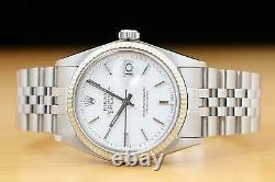 Rolex Mens Datejust 16014 White Dial 18k White Gold & Stainless Steel Watch