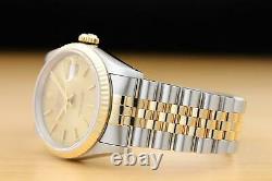 Rolex Mens Datejust 16233 Champagne Dial 18k Yellow Gold Stainless Steel Watch