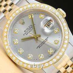 Rolex Mens Datejust 16233 Gray Diamond Dial 18k Yellow Gold & Steel Watch