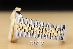 Rolex Mens Datejust 16233 White Roman Dial 18k Yellow Gold Steel Diamond Watch