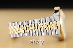 Rolex Mens Datejust 16233 White Roman Dial 18k Yellow Gold Steel Diamond Watch