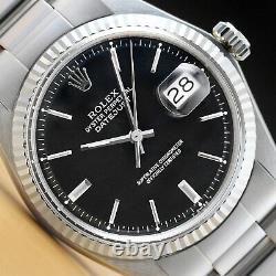 Rolex Mens Datejust 18k White Gold Bezel & Stainless Steel Black Dial Watch