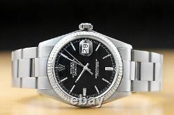 Rolex Mens Datejust 18k White Gold Bezel & Stainless Steel Black Dial Watch