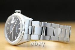 Rolex Mens Datejust 18k White Gold Bezel & Stainless Steel Black Dial Watch