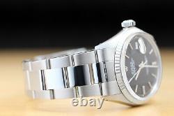 Rolex Mens Datejust 18k White Gold Bezel & Stainless Steel Black Dial Watch