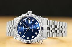 Rolex Mens Datejust 18k White Gold Diamond Sapphire & Steel Quickset Watch