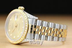 Rolex Mens Datejust 18k Yellow Gold Stainless Steel Diamond Bezel & Lugs Watch