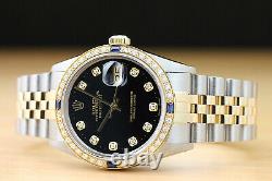 Rolex Mens Datejust 2-tone 18k Yellow Gold Diamond Sapphire Watch & Rolex Band
