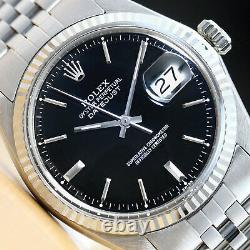 Rolex Mens Datejust Black Dial 18k White Gold Bezel Stainless Steel Watch