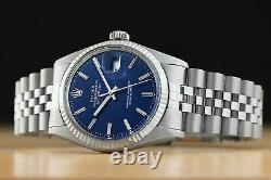 Rolex Mens Datejust Blue Dial 18k White Gold & Stainless Steel Quickset Watch