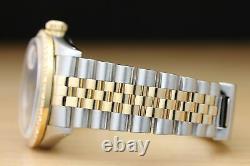 Rolex Mens Datejust Blue Vignette 18k Yellow Gold Diamond & Steel Watch 16013