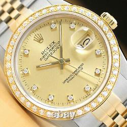 Rolex Mens Datejust Factory Diamond Dial 18k Yellow Gold Stainless Steel Watch