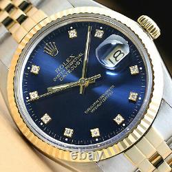 Rolex Mens Datejust Factory Diamond Dial 18k Yellow Gold/stainless Steel Watch