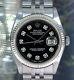 Rolex Mens Datejust SS 36mm Black Diamond Dial Fluted Bezel Watch Ref 16014
