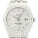Rolex Mens Datejust Silver Dial 18K White Gold Steel Diamond Watch with Rolex Band